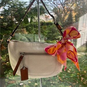 Coach White Leather Shoulder Bag with Pink and Orange Scarf